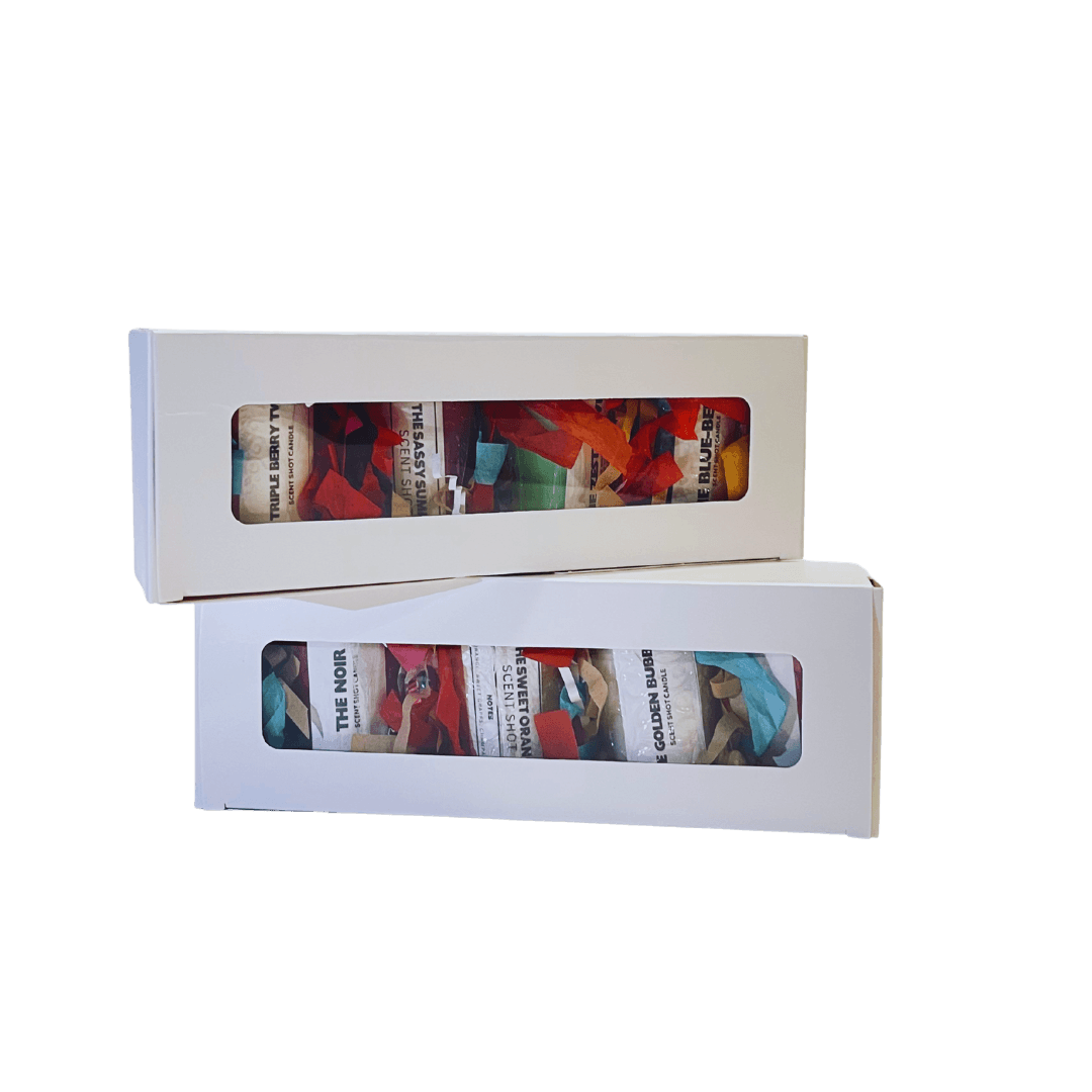 Discover 'The Mocktail Collection Flight Box' - A Full 8 Scent Shot Set with Captivating Fruit-Inspired and Enchanting Floral Scents. Includes 'The Blue-Beery,' 'The Sassy Summer,' 'The Zesty Twist,' 'The Triple Berry Twist,' 'The Pink & Rosey,' 'The Sweet Orange,' 'The Noir,' and 'The Golden Bubbly.' Crafted with 100% Soy Wax for an Elevated Olfactory Experience.