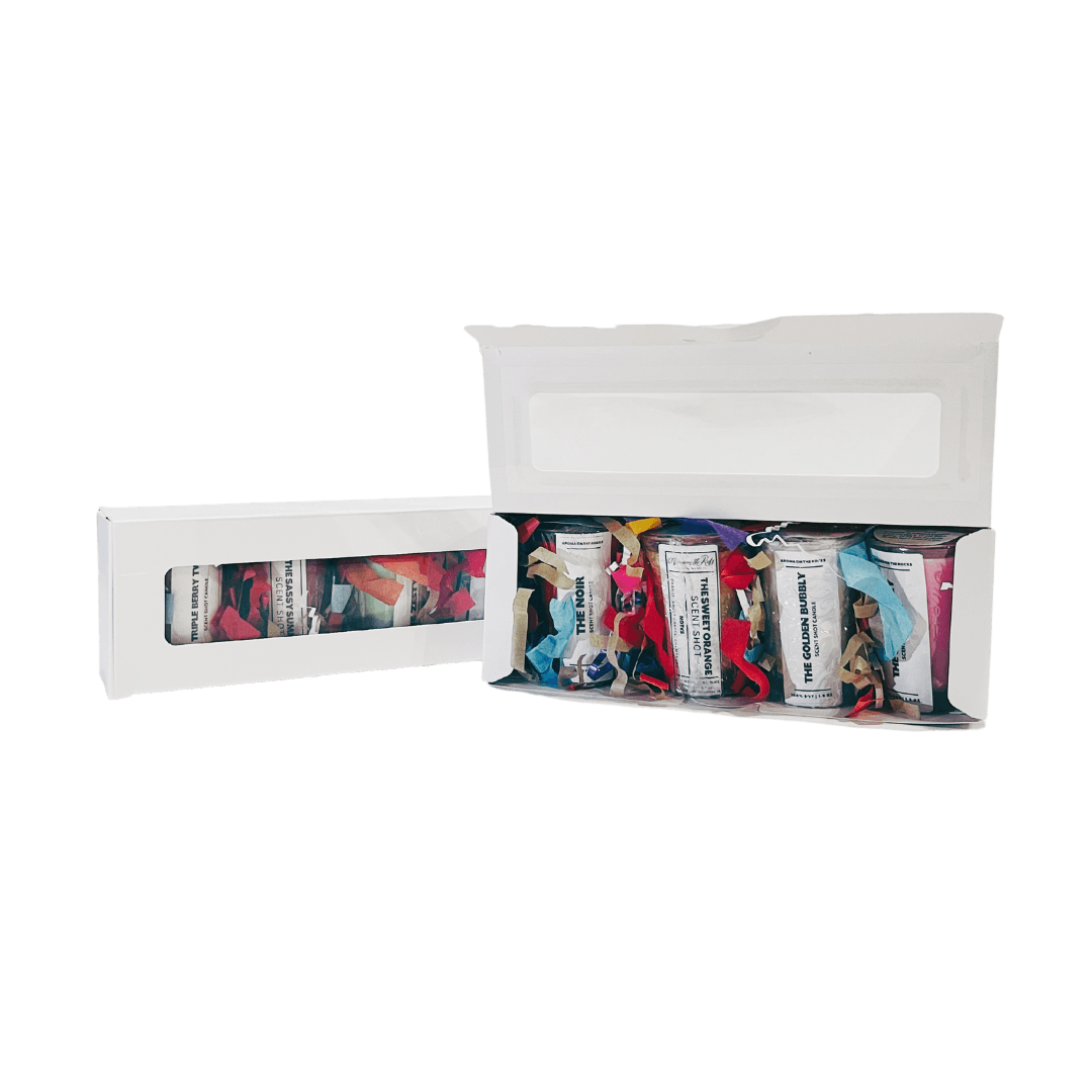 Discover 'The Mocktail Collection Flight Box' - A Full 8 Scent Shot Set with Captivating Fruit-Inspired and Enchanting Floral Scents. Includes 'The Blue-Beery,' 'The Sassy Summer,' 'The Zesty Twist,' 'The Triple Berry Twist,' 'The Pink & Rosey,' 'The Sweet Orange,' 'The Noir,' and 'The Golden Bubbly.' Crafted with 100% Soy Wax for an Elevated Olfactory Experience.