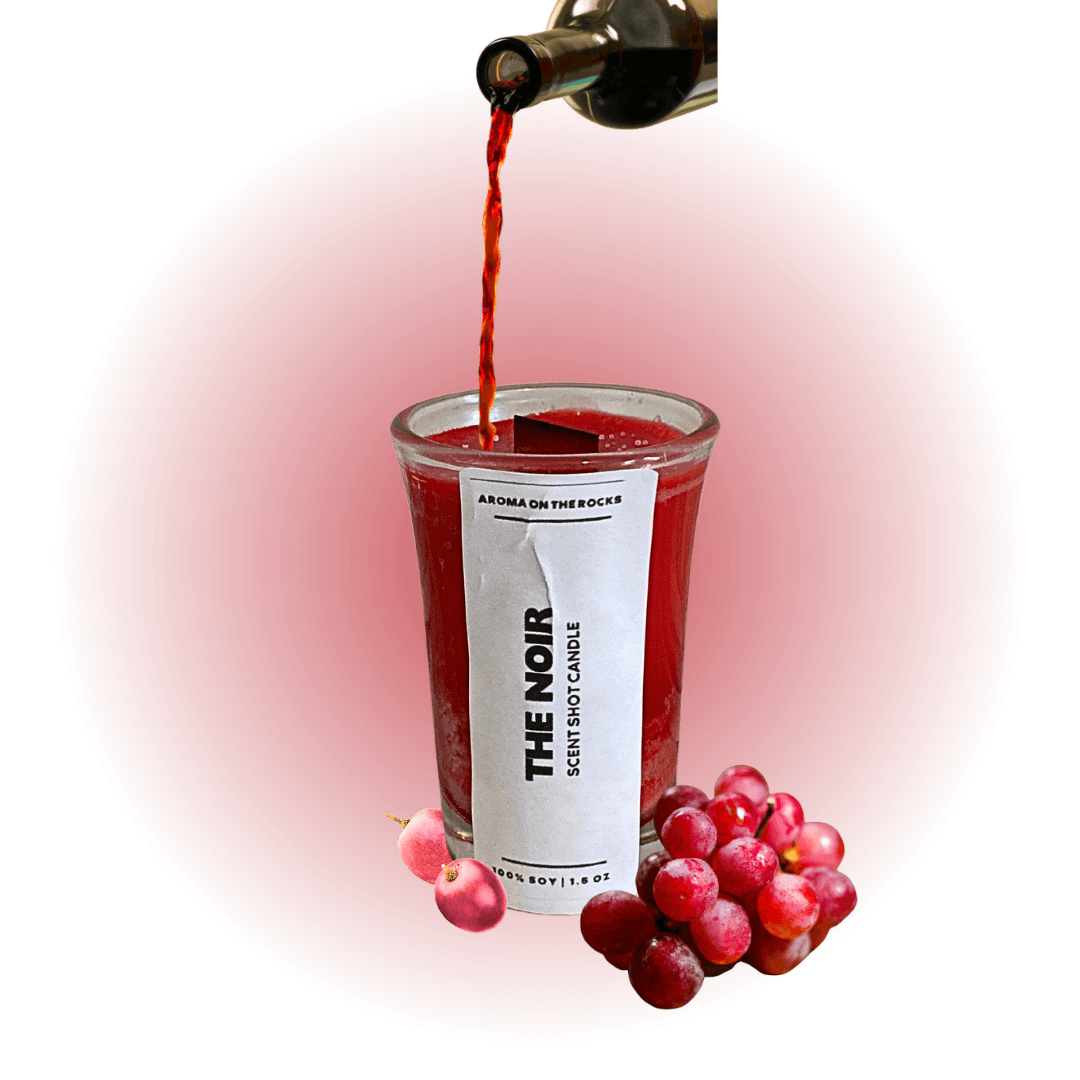 Unveiling 'The Noir Scent Shot' Candle - A Burgundy-Colored Delight with a Cheery and Musky Aroma, Inspired by Deep, Fruity Red Wine. Crafted from 100% Soy Wax with a Cherrywood Wick for a Clean, Long-Lasting Burn. Ideal for Cozy Ambiances during Relaxing Evenings. Illuminate Your Space and Embrace the Enchanting Fragrance Today!