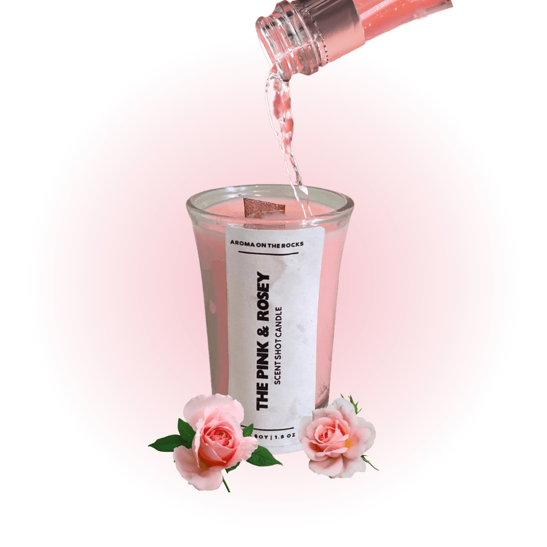 Introducing 'The Pink & Rosey Scent Shot' Candle - A Charming Pink Delight with a Captivating Rose and Floral Aroma, Inspired by Sweet Rosé Wine. Crafted from 100% Soy Wax with a Cherrywood Wick for a Clean, Long-Lasting Burn. Ideal for Creating a Romantic and Soothing Ambiance. Illuminate Your Space and Immerse Yourself in the Enchanting Fragrance Today!