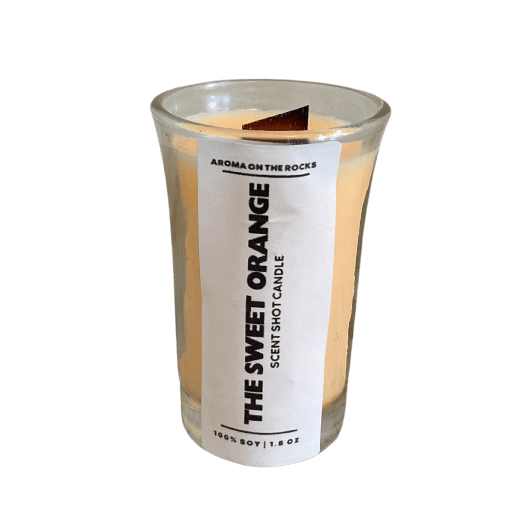 Experience 'The Sweet Orange Scent Shot' Candle - An Orange-Colored Delight with a Delightful Blend of Orange and Champagne Aroma, Inspired by the Classic Mimosa. Crafted from 100% Soy Wax with a Cherrywood Wick for a Clean, Long-Lasting Burn. Ideal for Creating a Vibrant and Uplifting Atmosphere. Illuminate Your Space and Indulge in the Enchanting Fragrance and Elegance Today!