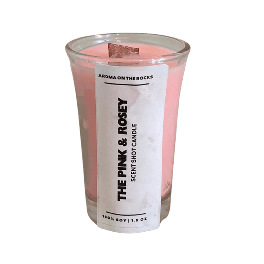 Introducing 'The Pink & Rosey Scent Shot' Candle - A Charming Pink Delight with a Captivating Rose and Floral Aroma, Inspired by Sweet Rosé Wine. Crafted from 100% Soy Wax with a Cherrywood Wick for a Clean, Long-Lasting Burn. Ideal for Creating a Romantic and Soothing Ambiance. Illuminate Your Space and Immerse Yourself in the Enchanting Fragrance Today!
